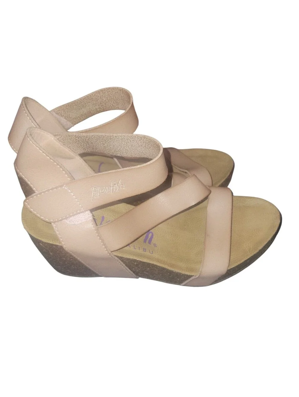 Blowfish Malibu Hapuku Nude Colored Crisscross Cor Leather Wedge Cork Sandals